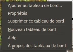 menu du tableau de bord