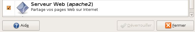 La gestion des services : le serveur apache2 est actif.